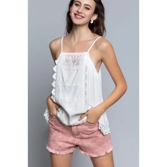 POL White Lace Sleeveless Cami Tank Top - Picture 2 of 8